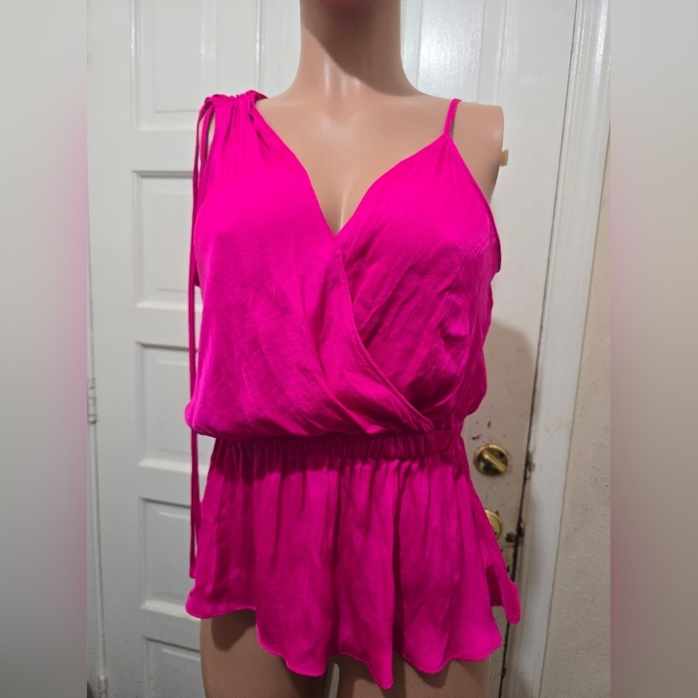 Naked Zebra Hot Pink Surplice Peplum Cami Top